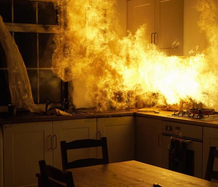 An active fire in a kitchen